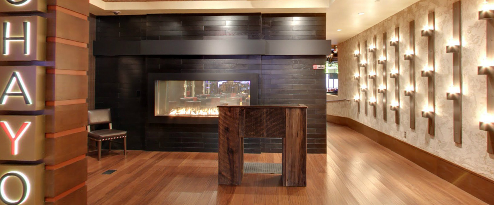 custom see through fireplace