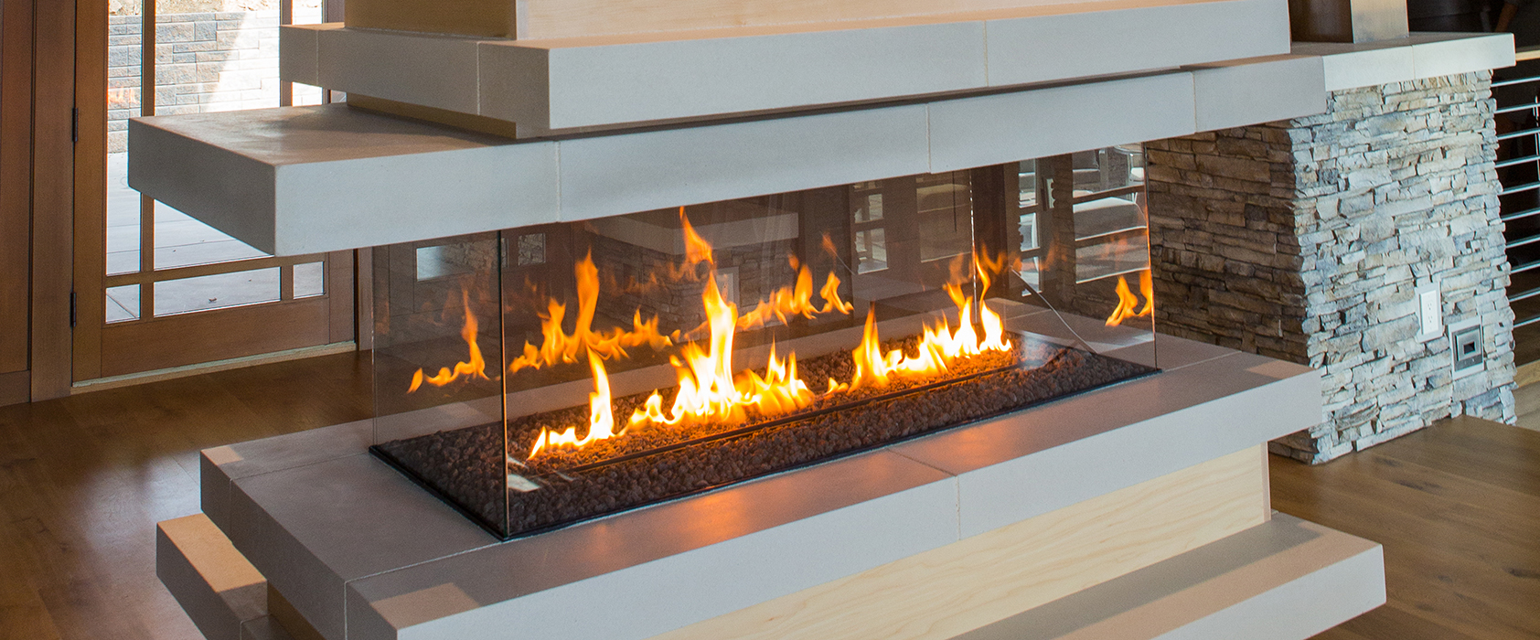 four-sided custom fireplace