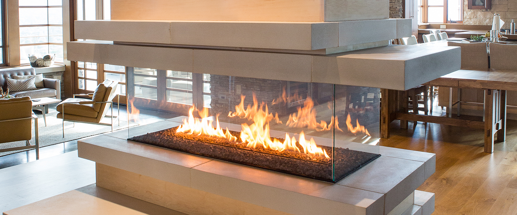 beautiful four sided custom fireplace