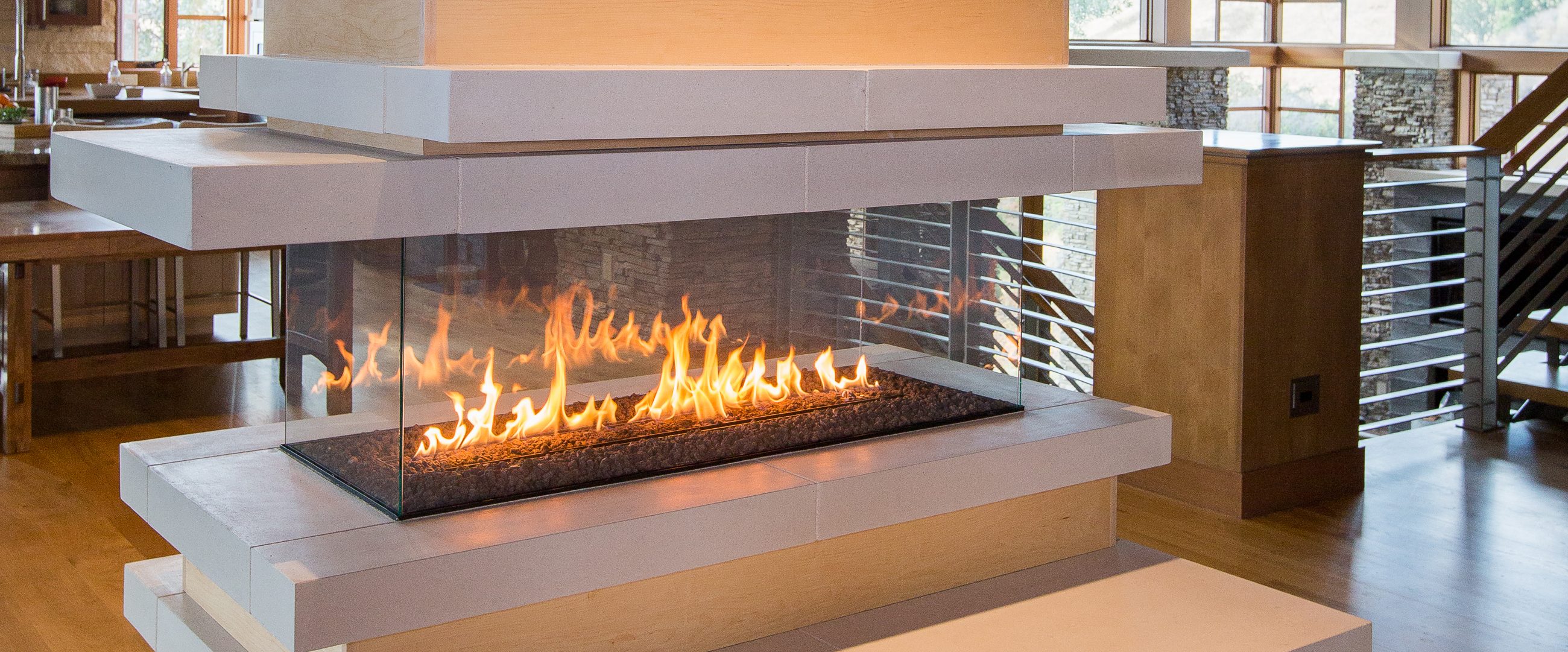 four-sided custom fireplace