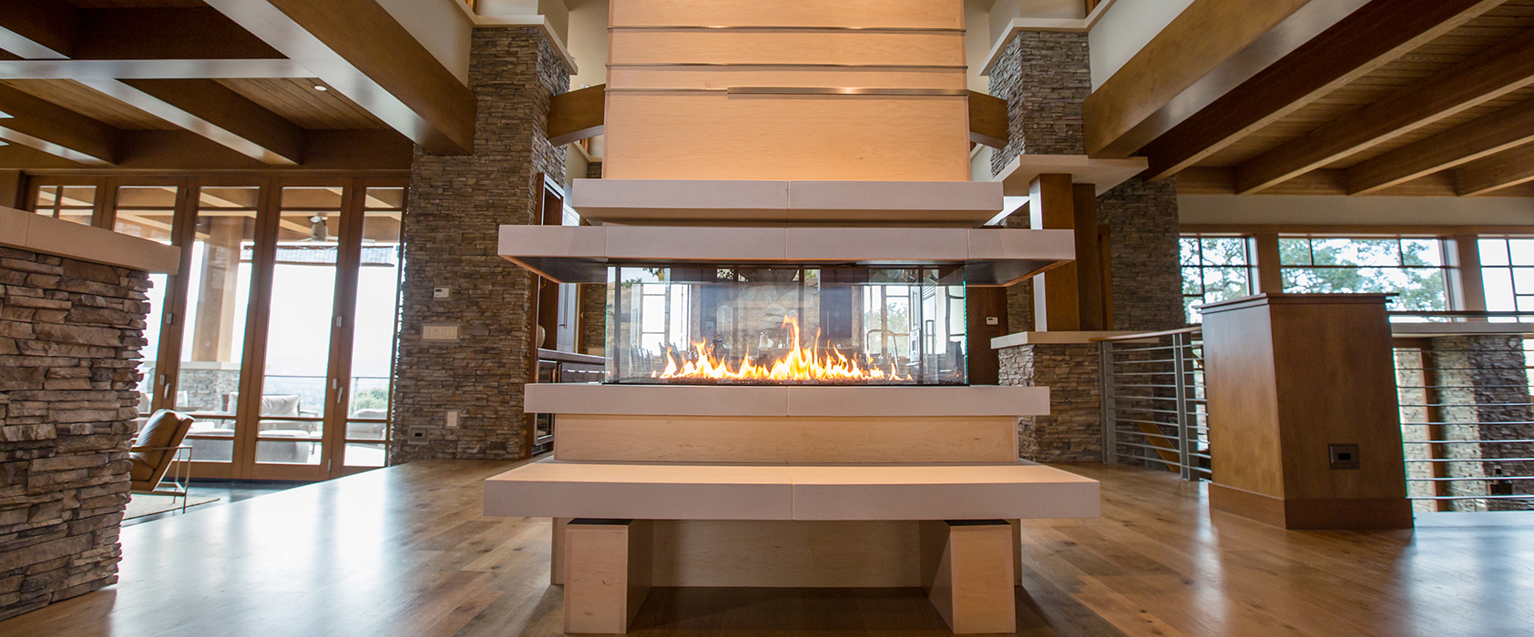 beautiful four sided custom fireplace