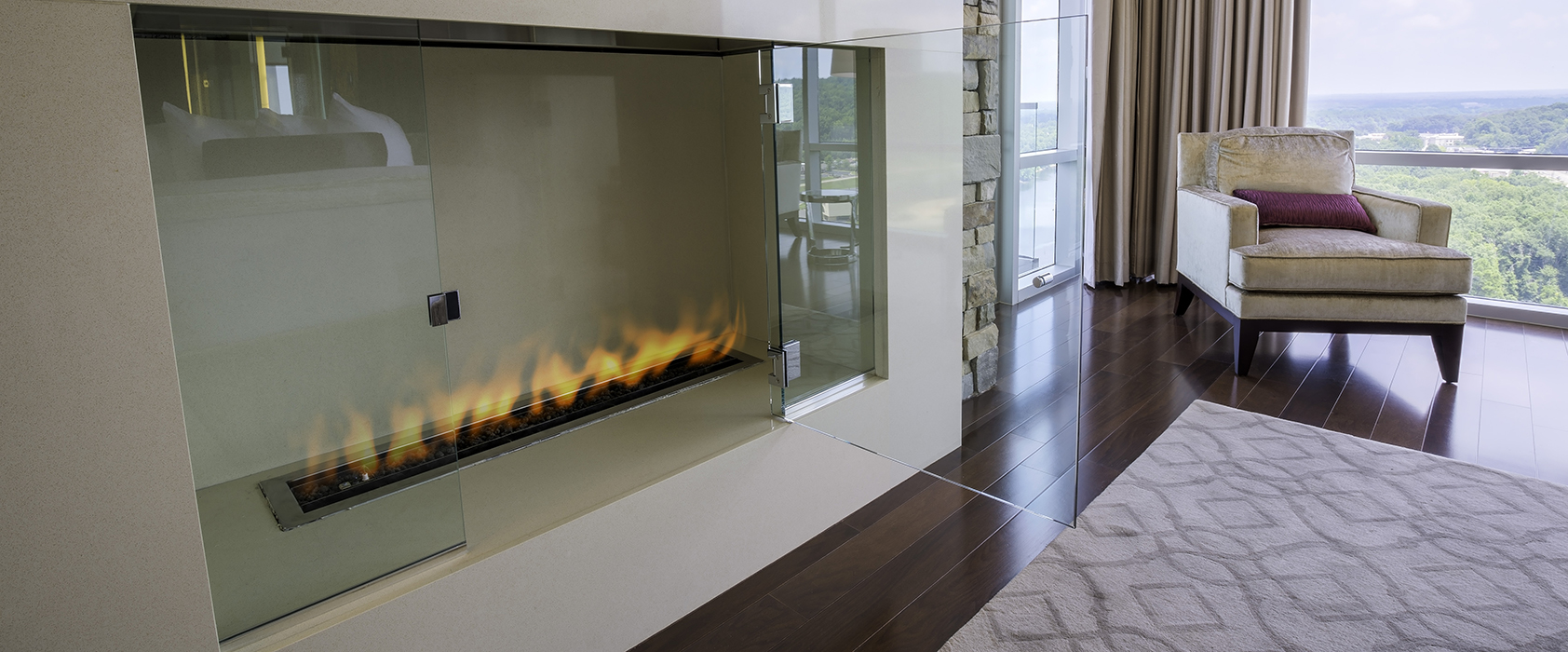 Modern Custom Open Gas Fireplace